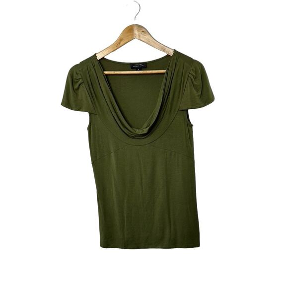 Tahari Olive Green Cowl Scoop Neck Cap Sleeve Stretchy Blouse Women's Size Small - Picture 1 of 5